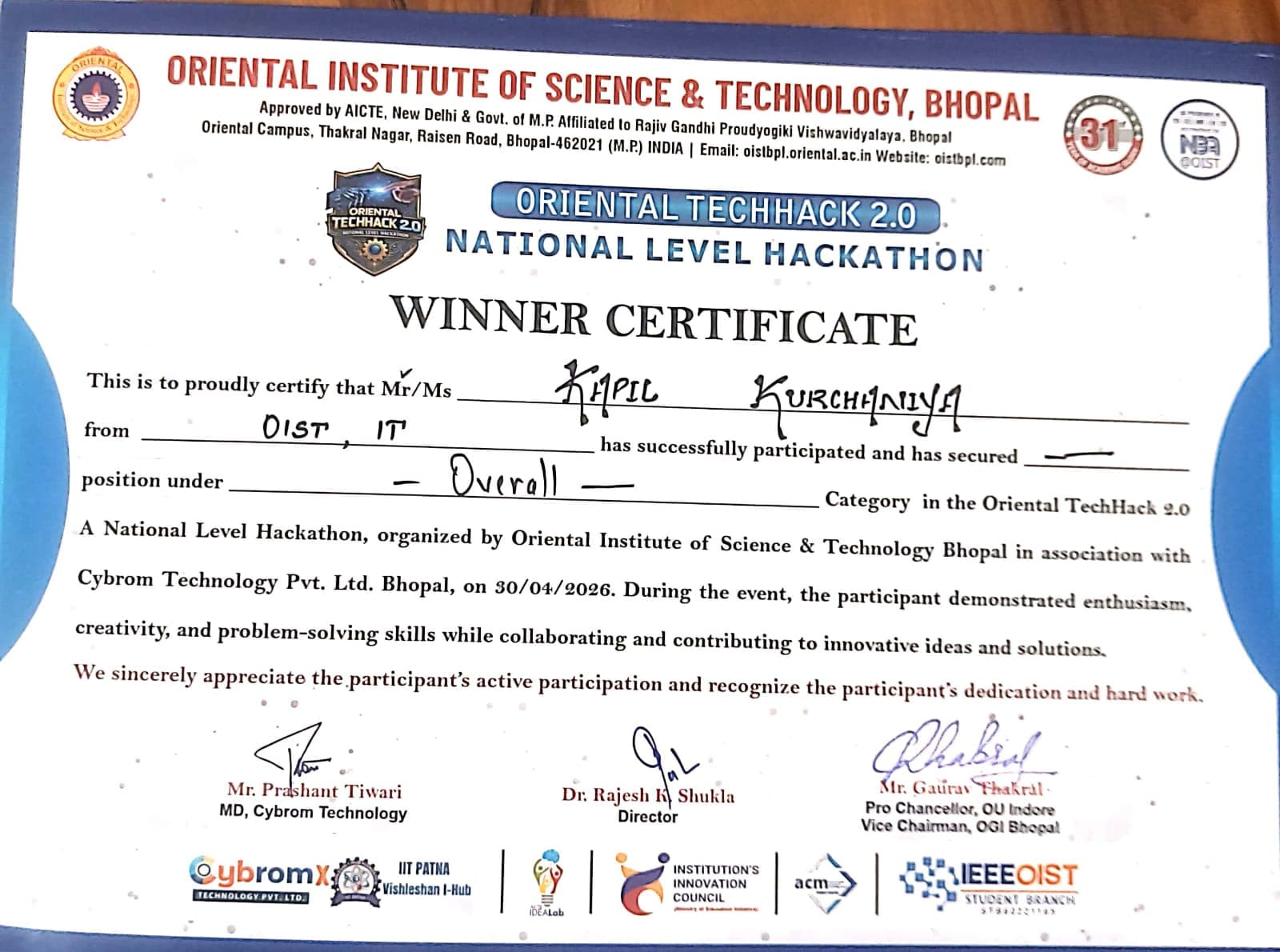 Oriental TechHack 2.0 Winner